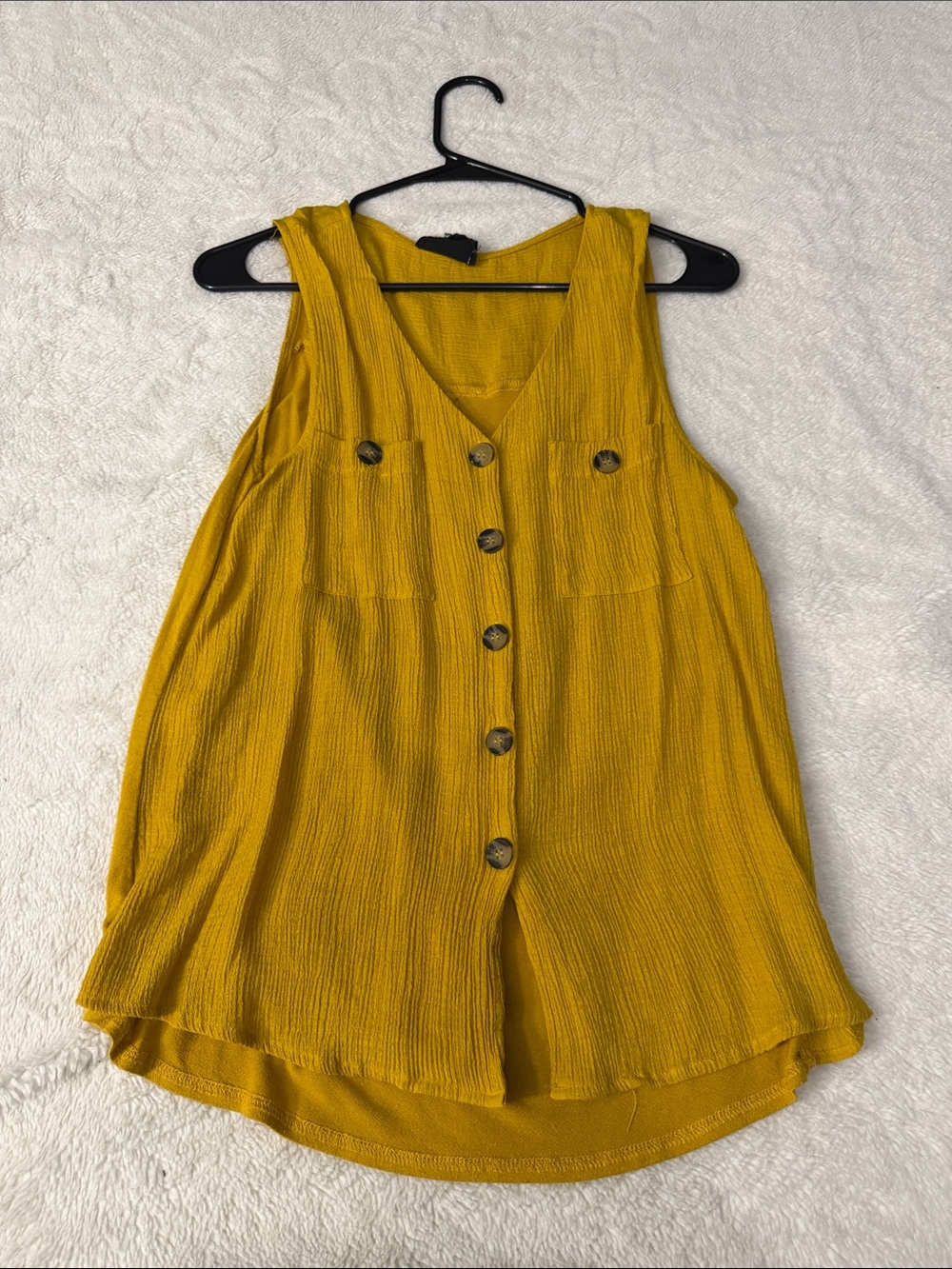 Sleeveless Mustard Button-Front Tank Top with V-Neck